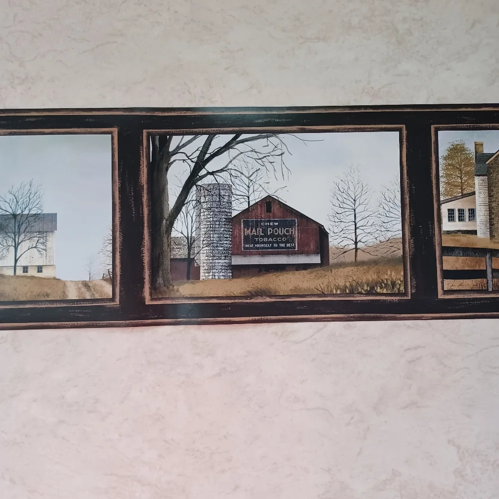 Wallpaper Border Country Farmhouse & Barn Scenes - Black